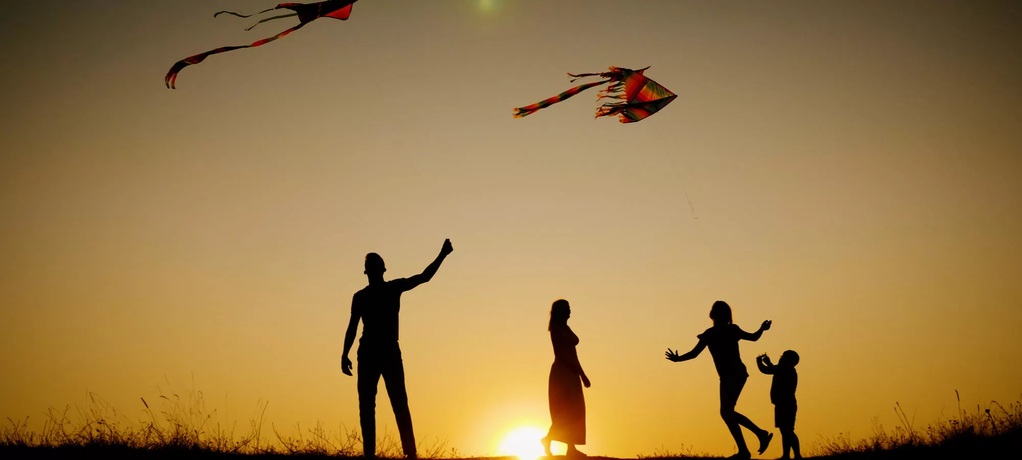 Family flying kites