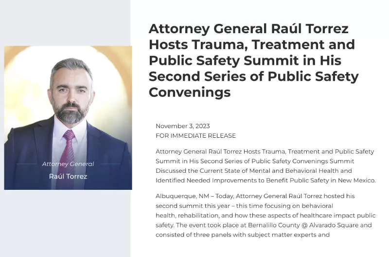 Attorney General Raúl Torrez Hosts Trauma, Treatment and Public Safety Summit