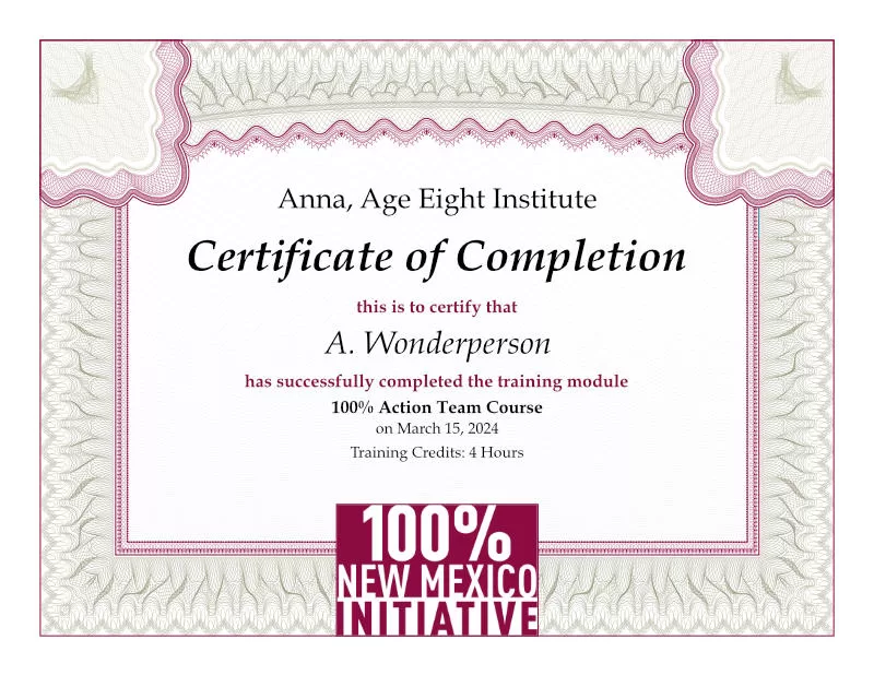 Receive a certificate of completion for each course successfully completed. Some training hours may be eligible for CEUs. Contact your CEU sponsoring organization to confirm. Course hours may also serve to meet community service-related assignments within high school and higher education.