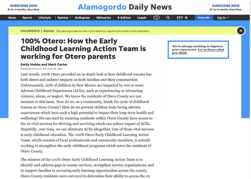 100% Otero: How the Early Childhood Learning Action Team is working for Otero parents