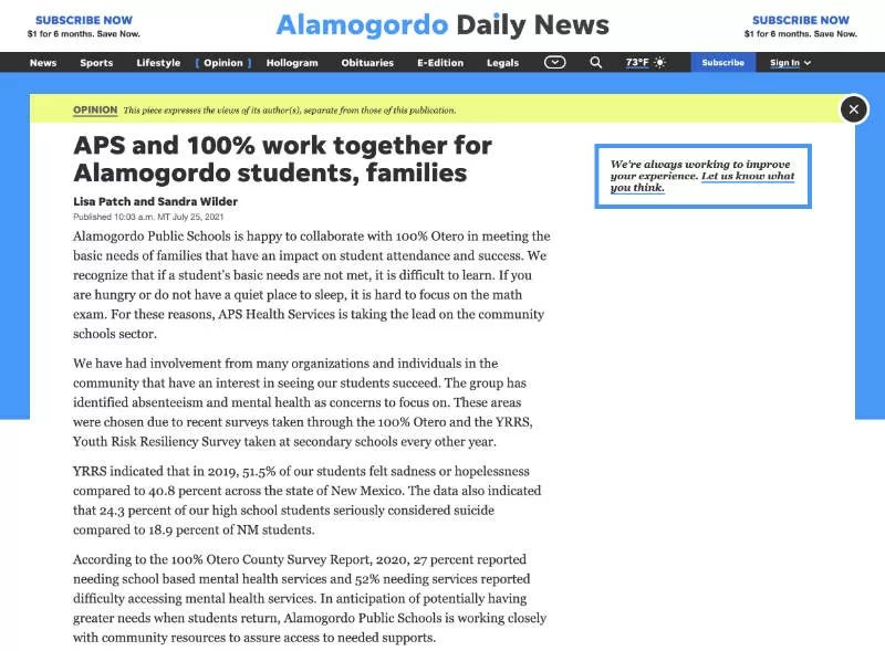APS and 100% work together for Alamogordo students, families